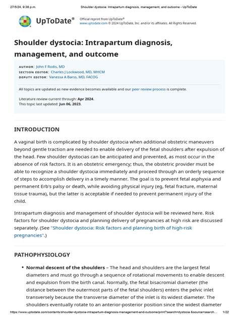 Shoulder dystocia: Intrapartum diagnosis, management, and.
